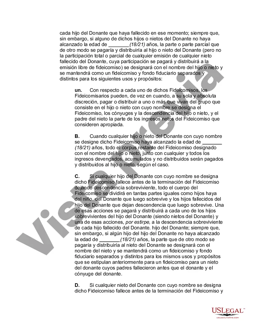 Preview Fideicomiso de ingresos retenidos del otorgante con división en fideicomisos para su emisión después del plazo de años