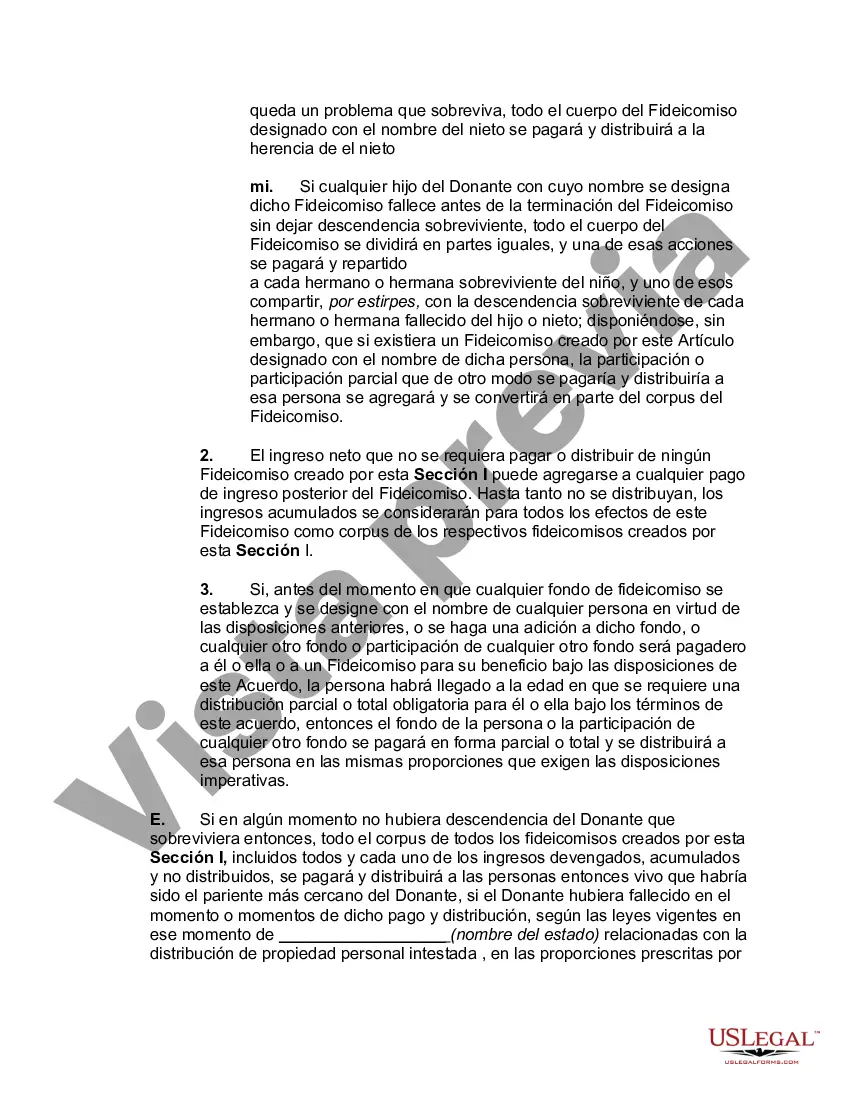 Preview Fideicomiso de ingresos retenidos del otorgante con división en fideicomisos para su emisión después del plazo de años