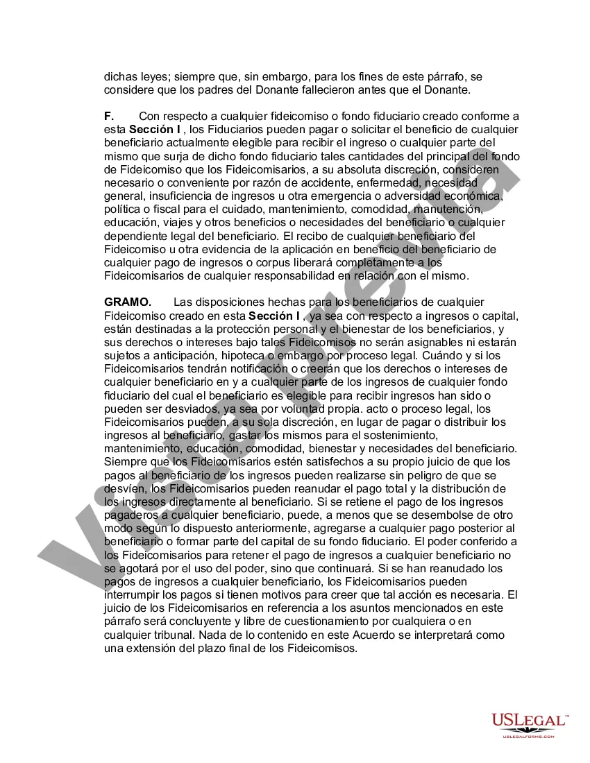 Preview Fideicomiso de ingresos retenidos del otorgante con división en fideicomisos para su emisión después del plazo de años