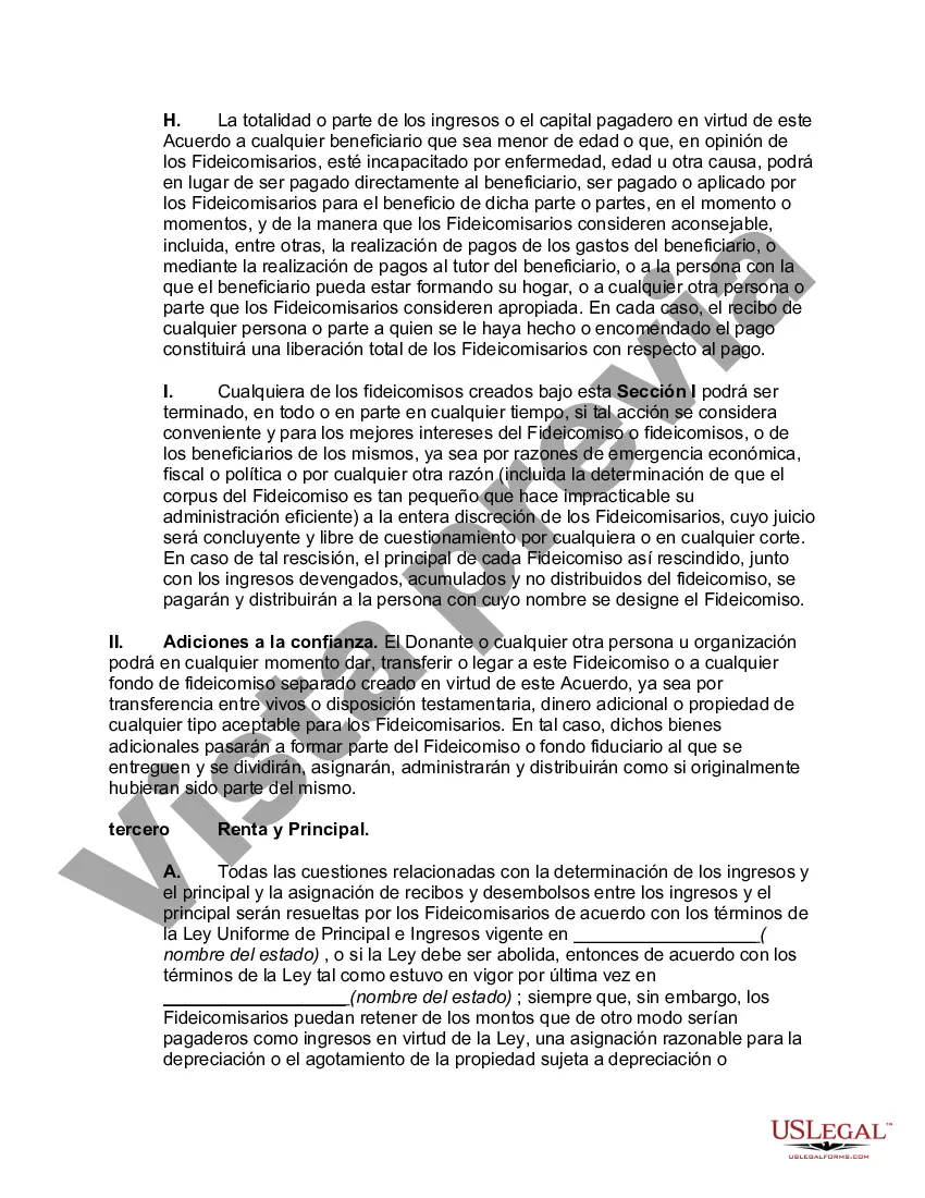 Preview Fideicomiso de ingresos retenidos del otorgante con división en fideicomisos para su emisión después del plazo de años