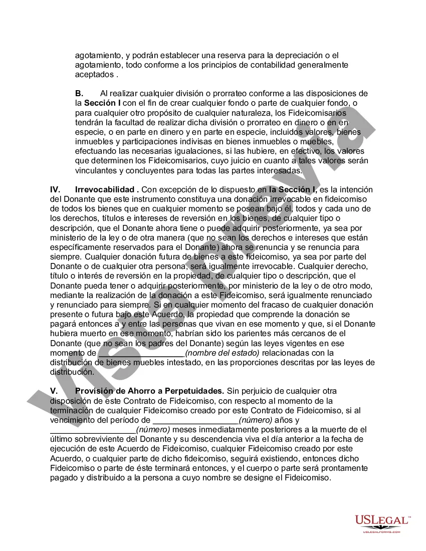 Preview Fideicomiso de ingresos retenidos del otorgante con división en fideicomisos para su emisión después del plazo de años