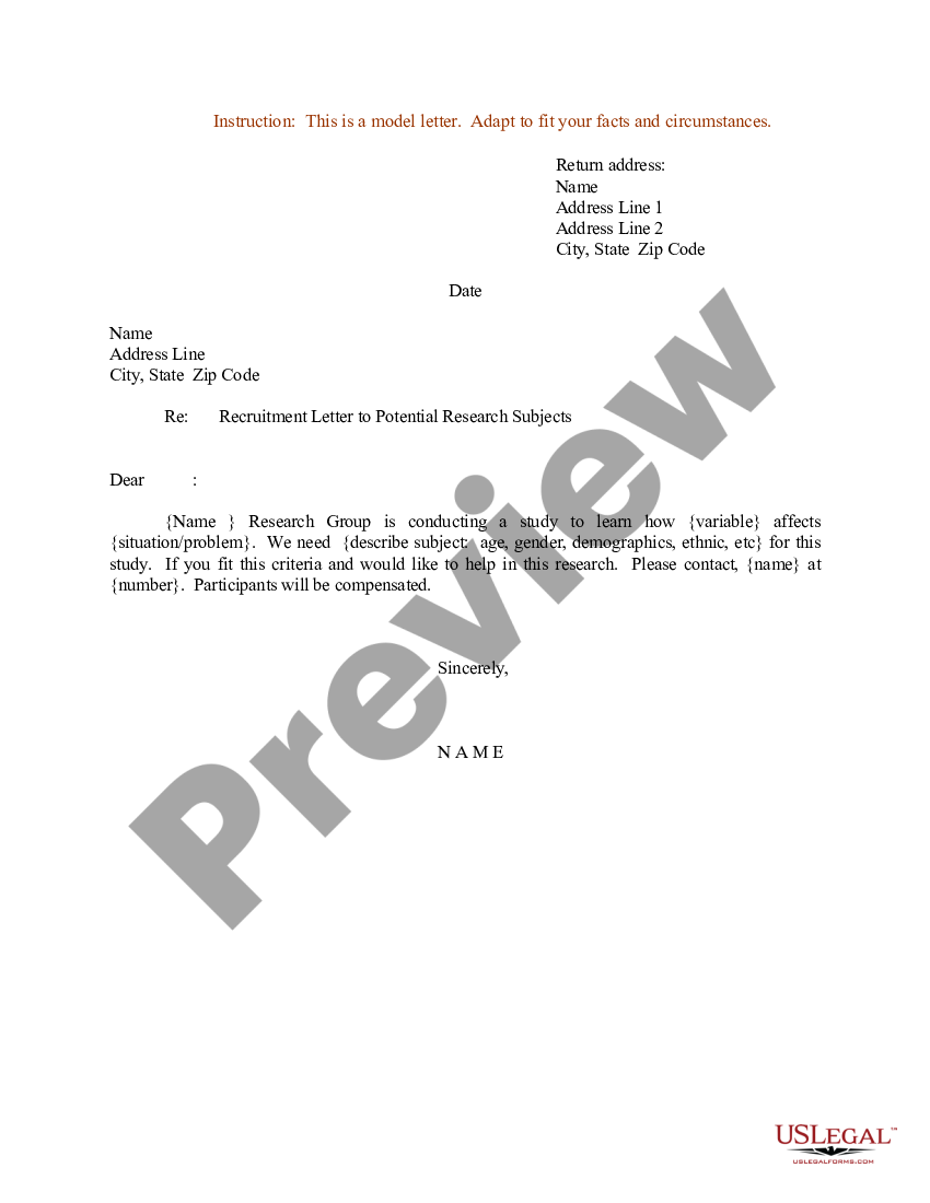 Rhode Island Sample Letter for Recruitment Letter to Potential Research Subjects Sample