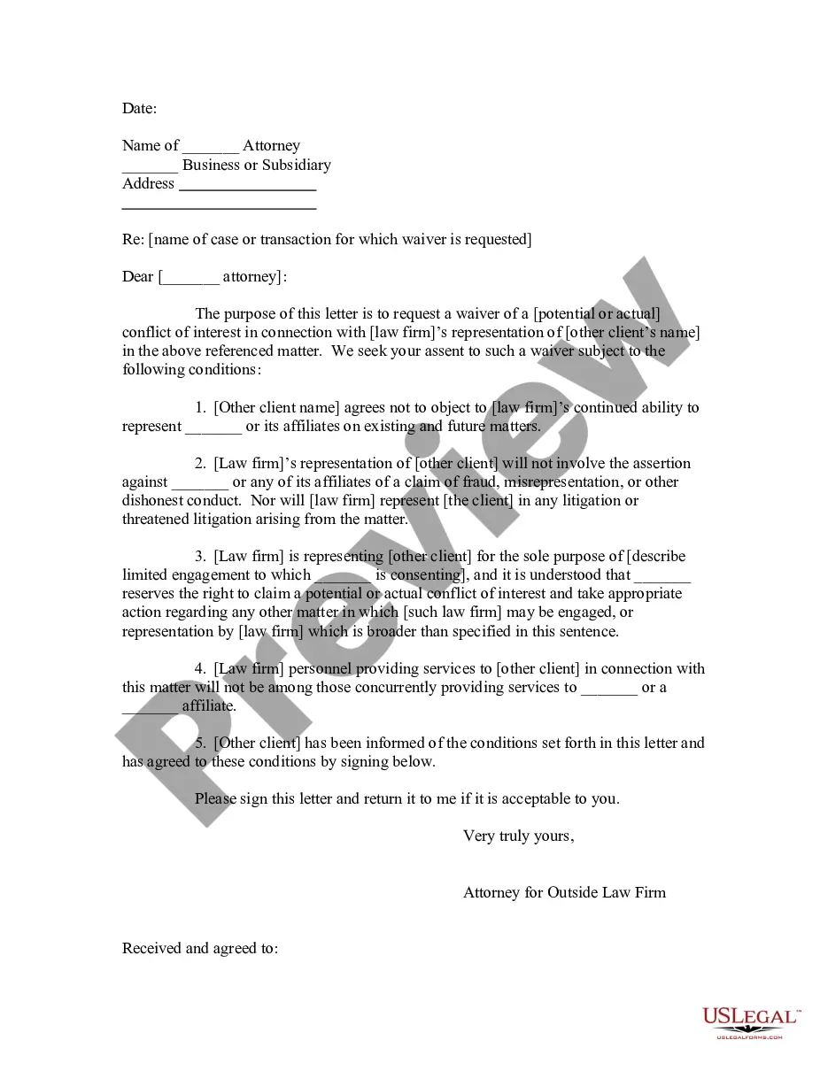Conflict Of Interest Waiver Form For Employees US Legal Forms