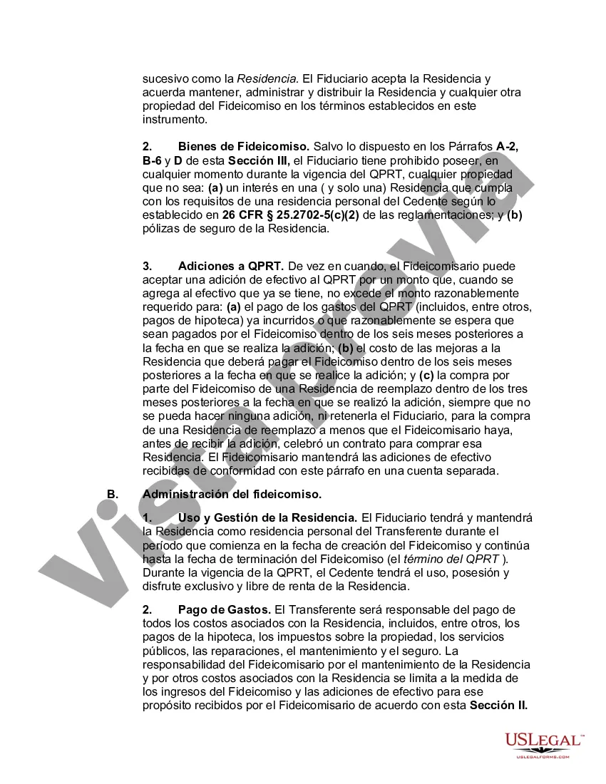 Preview Titular calificado de fideicomiso de residencia personal de un plazo