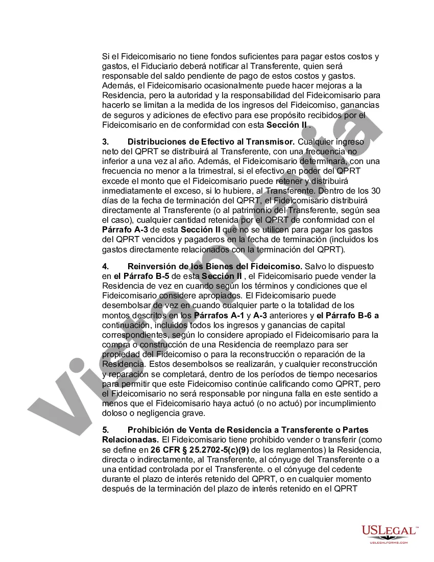 Preview Titular calificado de fideicomiso de residencia personal de un plazo