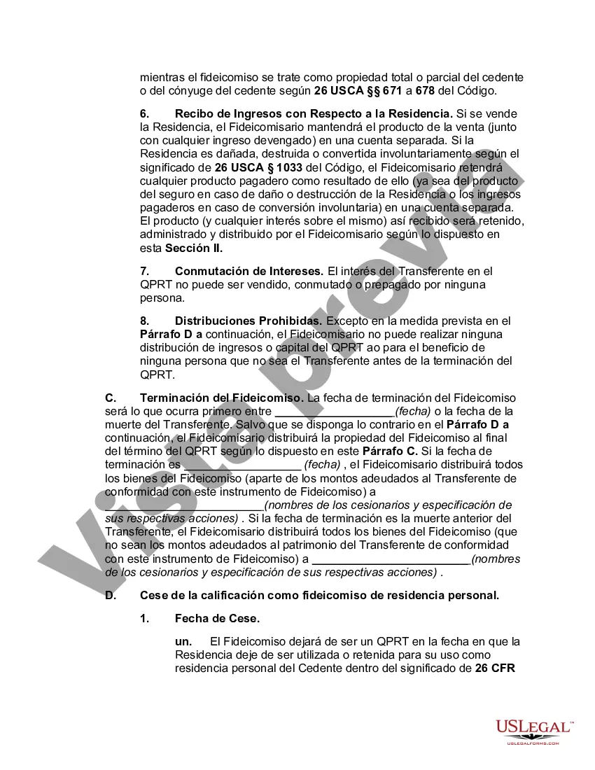 Preview Titular calificado de fideicomiso de residencia personal de un plazo