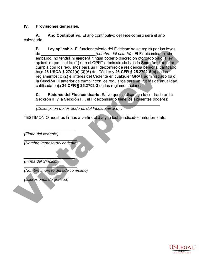 Preview Titular calificado de fideicomiso de residencia personal de un plazo