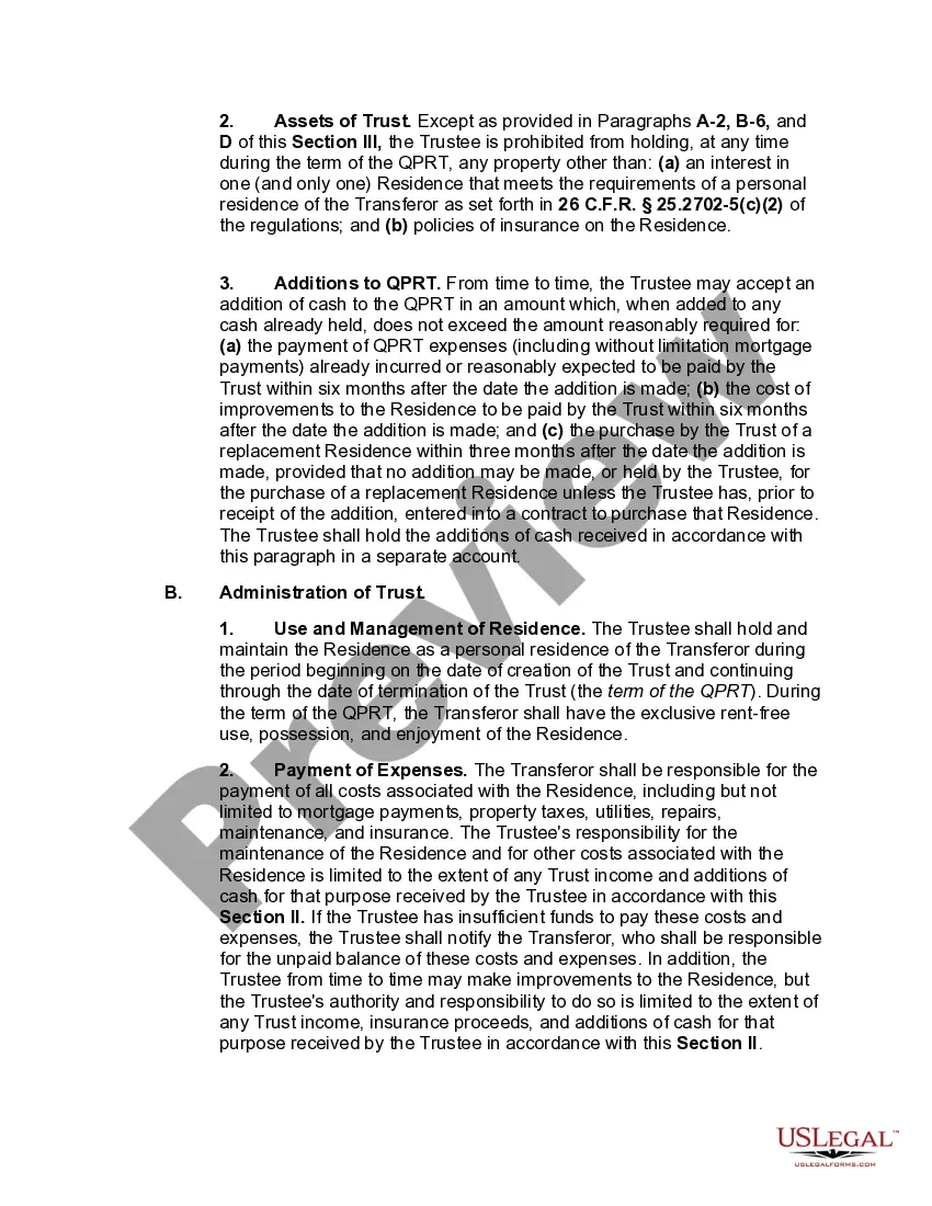 Preview Qualified Personal Residence Trust One Term Holder