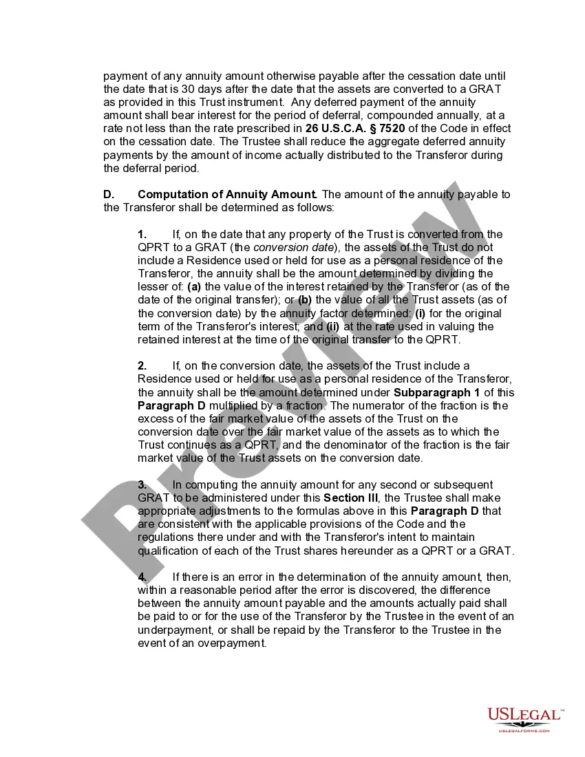 Preview Qualified Personal Residence Trust One Term Holder