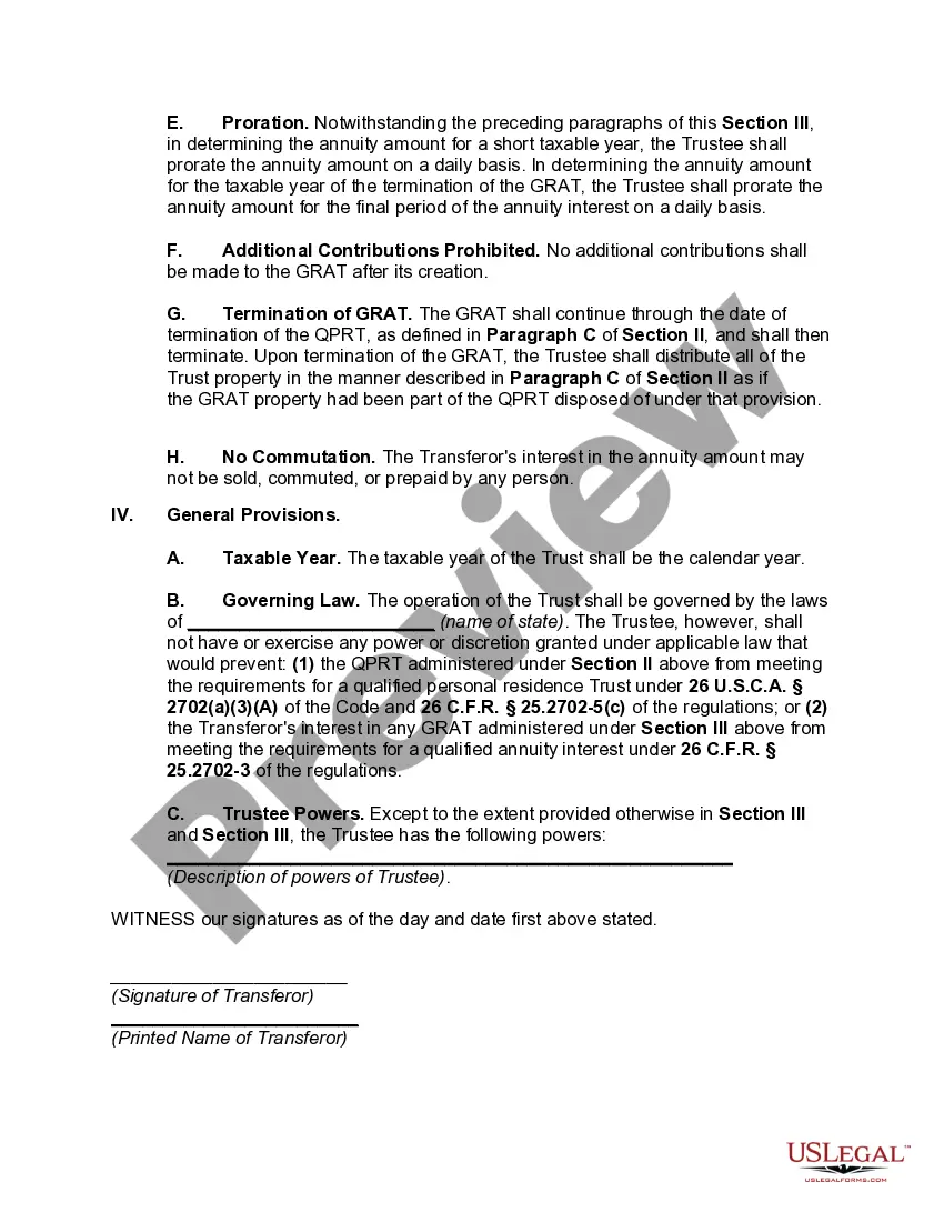 Preview Qualified Personal Residence Trust One Term Holder