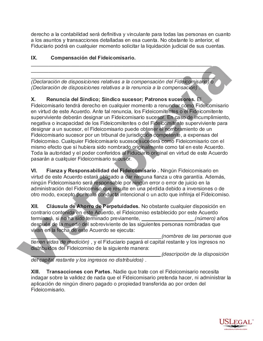 Preview Fideicomiso conjunto con ingresos pagaderos a los fideicomitentes durante la vida conjunta