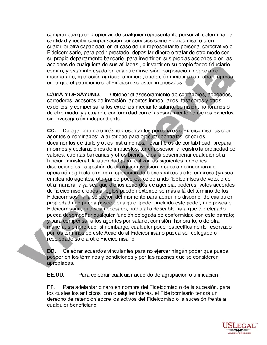 Preview Fideicomiso revocable para el beneficio de por vida del fideicomitente, beneficio de por vida del cónyuge sobreviviente después de la muerte del fideicomitente con fideicomisos para niños