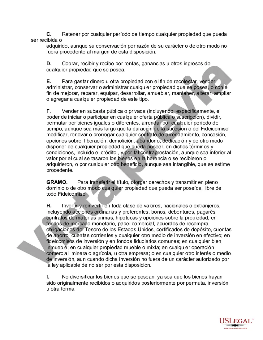 Preview Fideicomiso revocable para el beneficio de por vida del fideicomitente, beneficio de por vida del cónyuge sobreviviente después de la muerte del fideicomitente con fideicomisos para niños