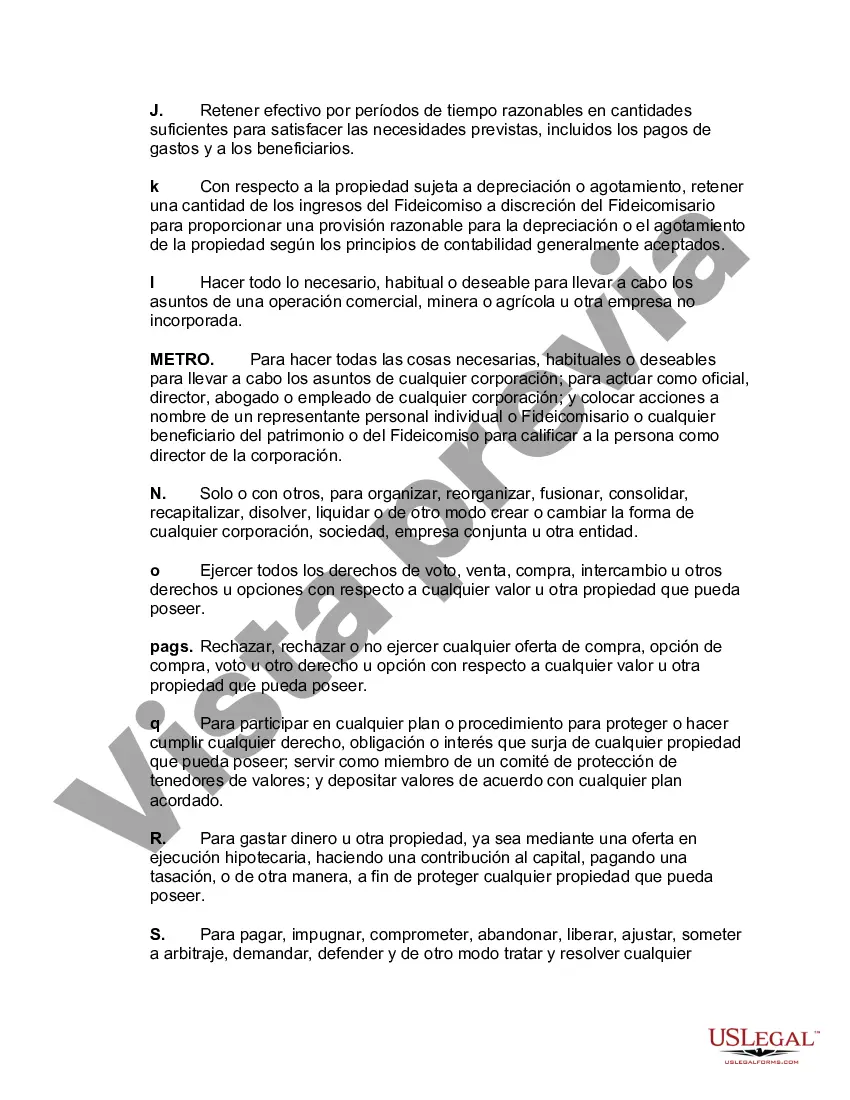 Preview Fideicomiso revocable para el beneficio de por vida del fideicomitente, beneficio de por vida del cónyuge sobreviviente después de la muerte del fideicomitente con fideicomisos para niños