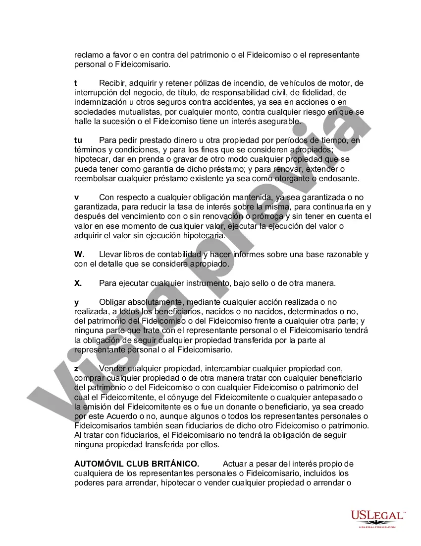 Preview Fideicomiso revocable para el beneficio de por vida del fideicomitente, beneficio de por vida del cónyuge sobreviviente después de la muerte del fideicomitente con fideicomisos para niños