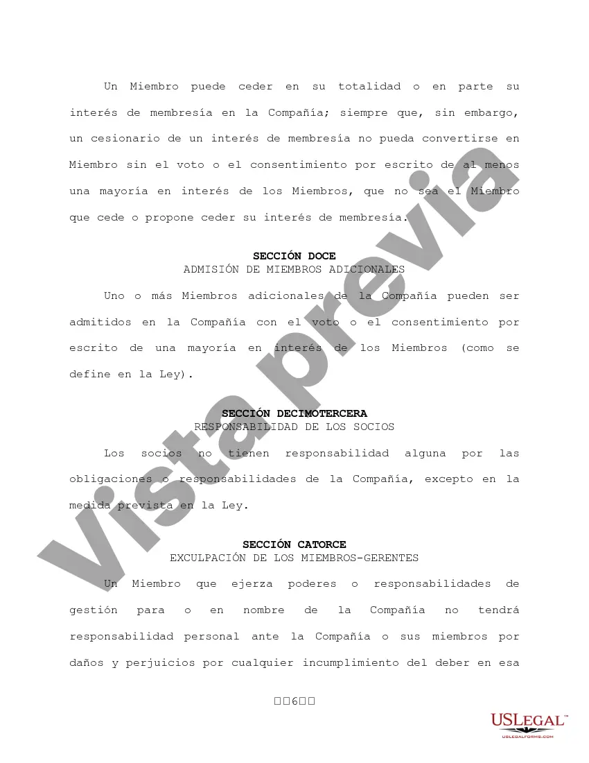 Preview Ejemplo de acuerdo operativo de sociedad de responsabilidad limitada LLC con aportes de capital que determinan las acciones de interés