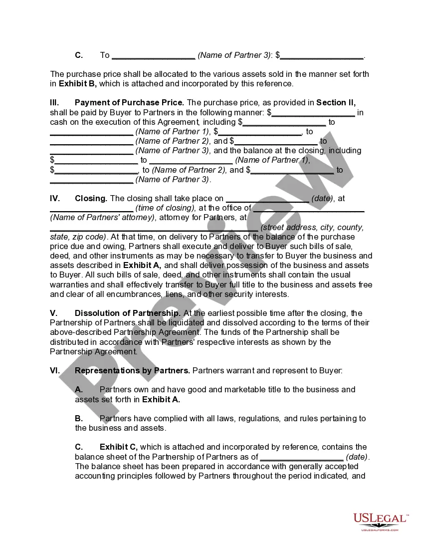 Preview Agreement for Sale of Partnership Business and Dissolution of Partnership