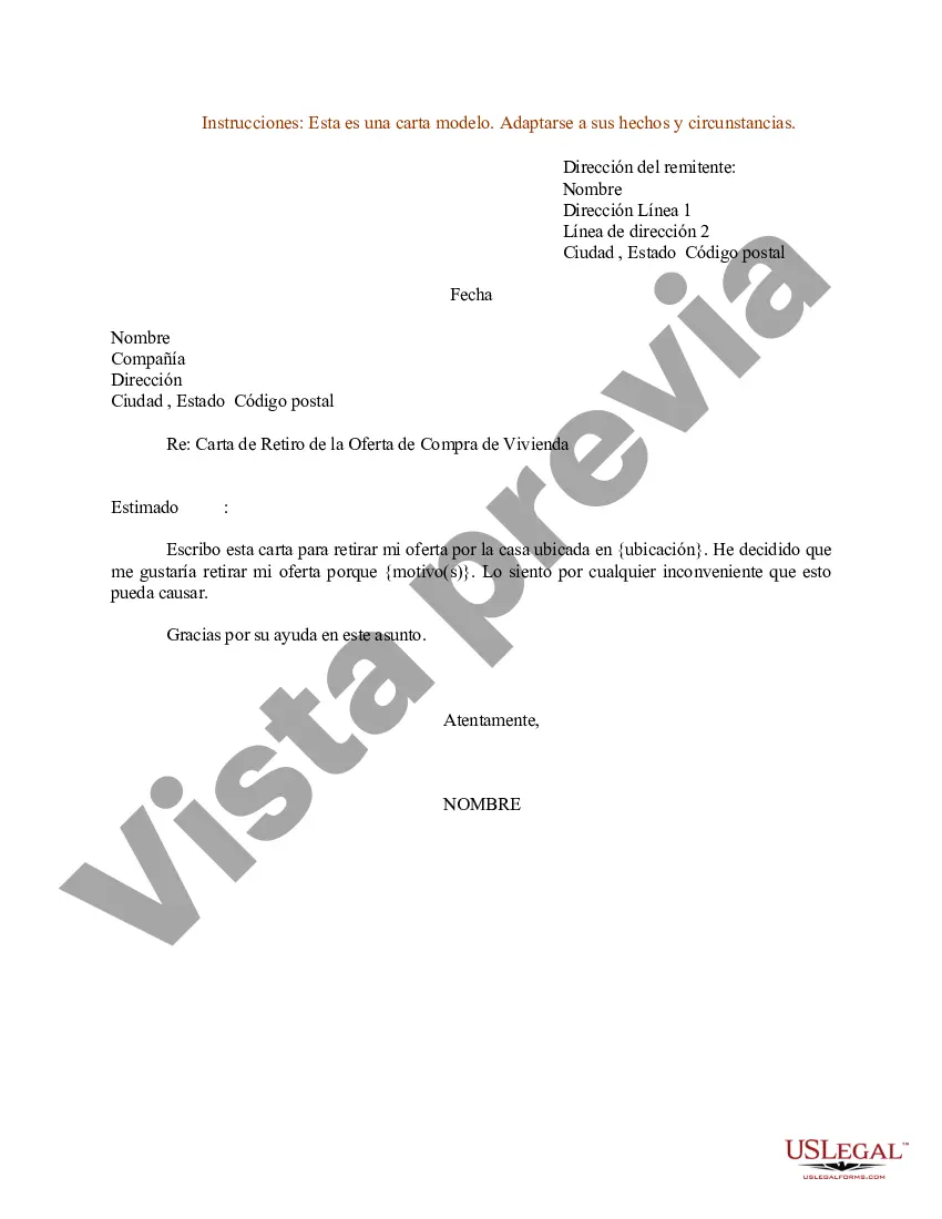 Preview Ejemplo de carta de retiro de la oferta de compra de vivienda