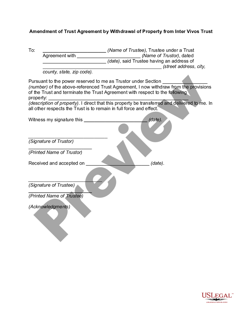 Amendment of Trust Agreement by Withdrawal of Property from Inter Vivos ...