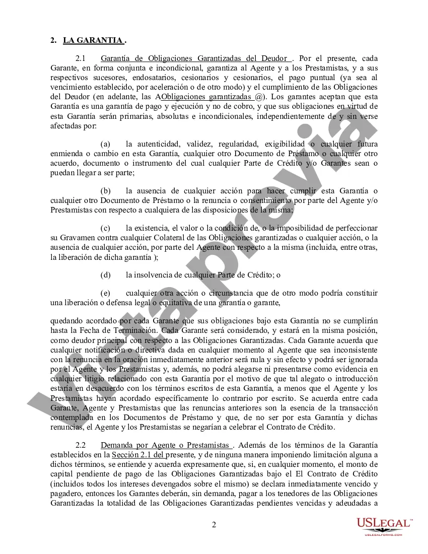 Preview Acuerdo de Garantía Subsidiaria