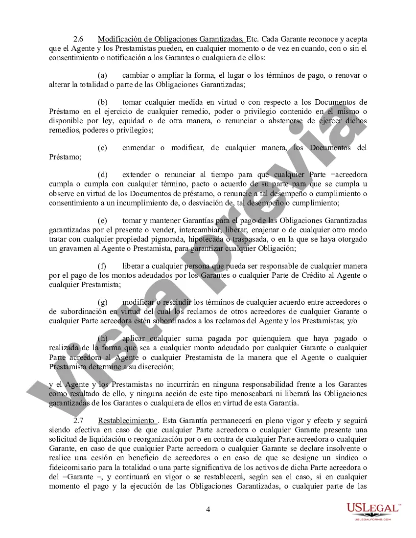 Preview Acuerdo de Garantía Subsidiaria