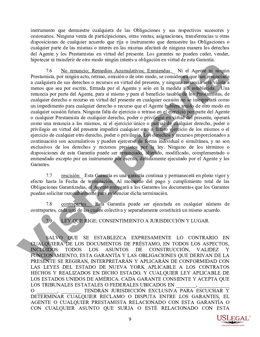 Preview Acuerdo de Garantía Subsidiaria