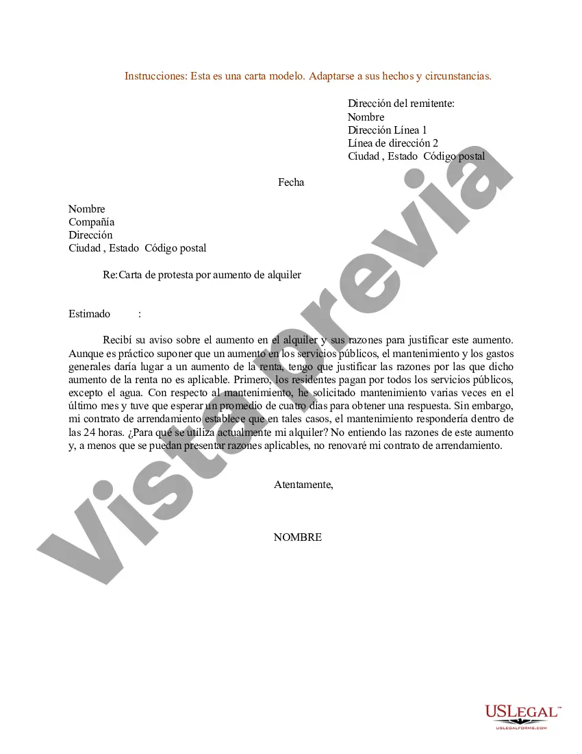 Preview Ejemplo de carta de protesta por aumento de alquiler