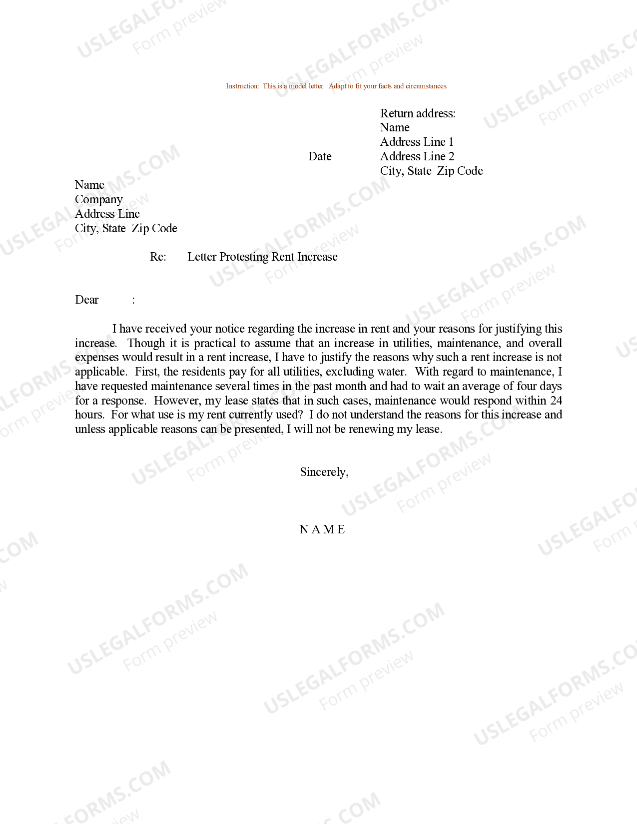 New Mexico Sample Letter Protesting Rent Increase - Rent Increase | US ...