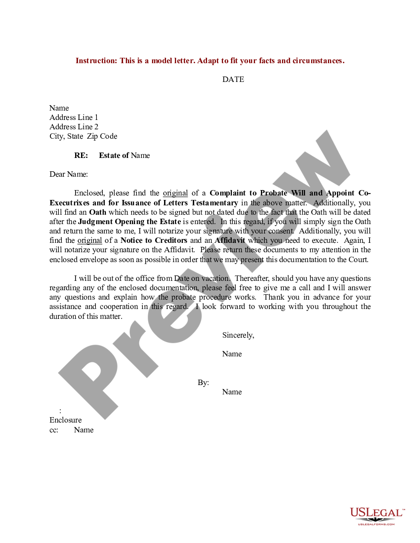 Sample Letter for Complaint to Probate Will and Appoint Co - Letter ...