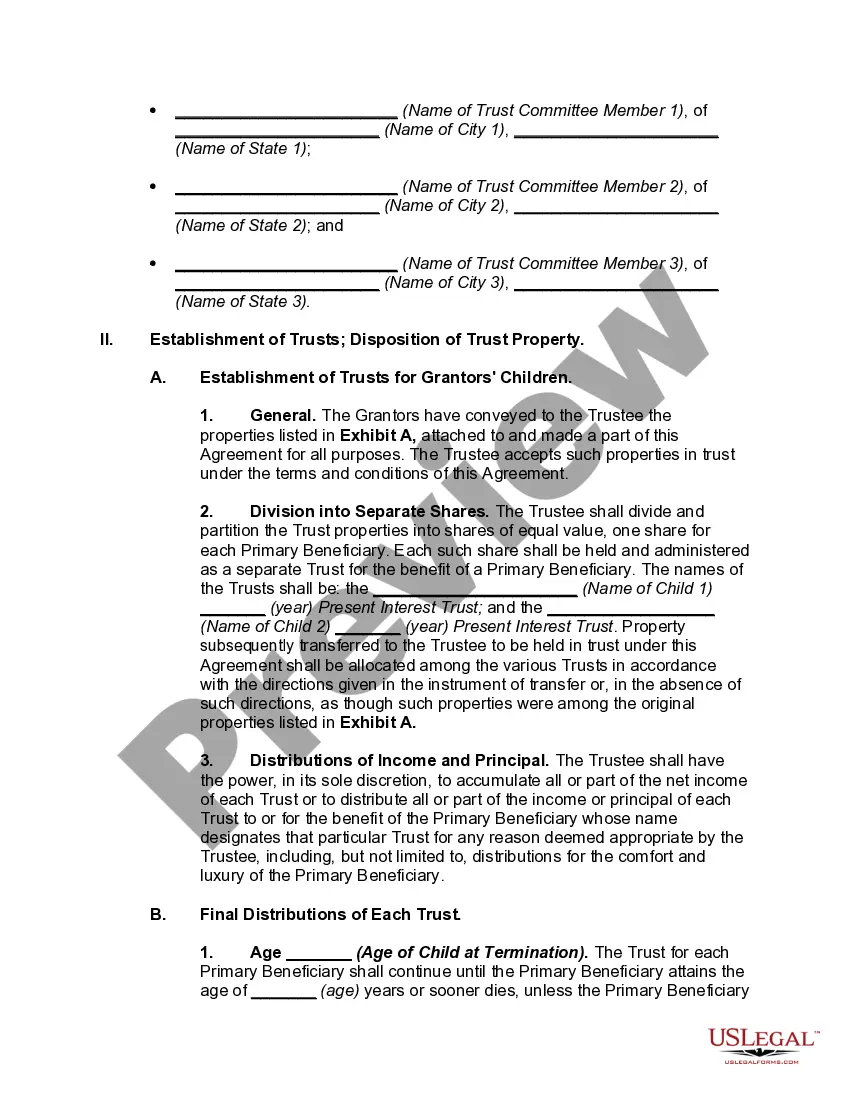 Preview Irrevocable Trust Agreement for Minor which Qualifies for Annual Gift Tax Exclusion -- Multiple Trusts for Children