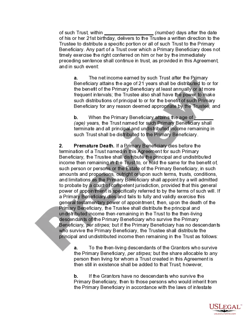 Preview Irrevocable Trust Agreement for Minor which Qualifies for Annual Gift Tax Exclusion -- Multiple Trusts for Children
