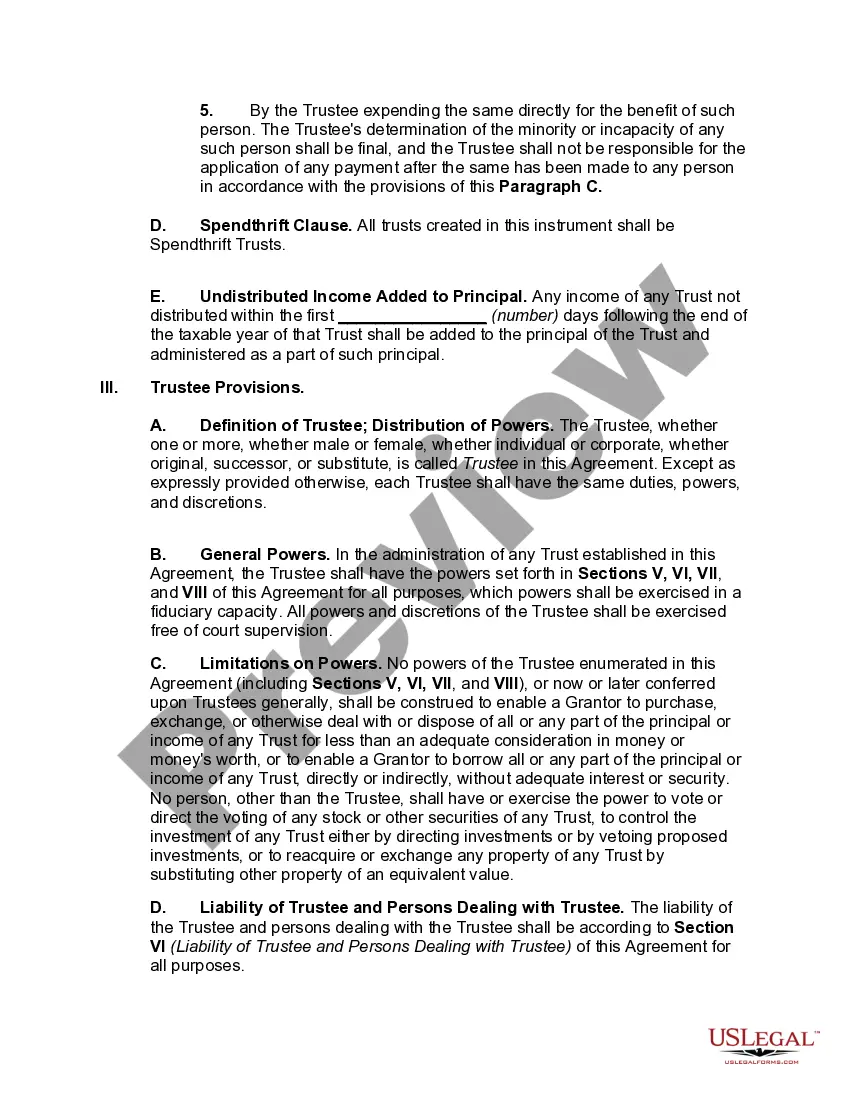Preview Irrevocable Trust Agreement for Minor which Qualifies for Annual Gift Tax Exclusion -- Multiple Trusts for Children