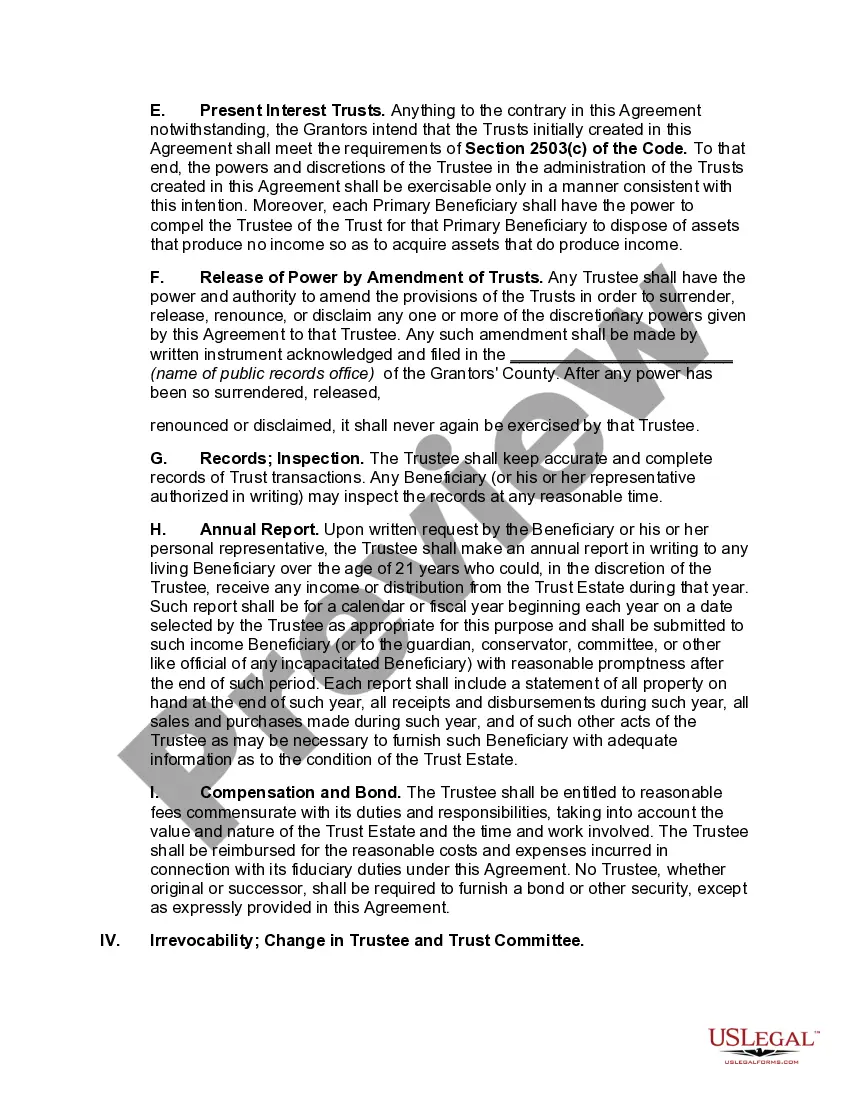 Preview Irrevocable Trust Agreement for Minor which Qualifies for Annual Gift Tax Exclusion -- Multiple Trusts for Children