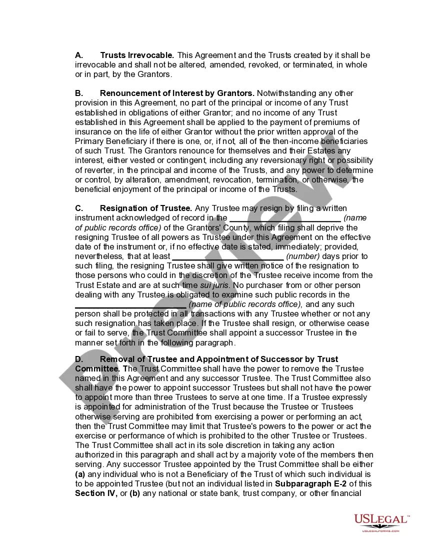Preview Irrevocable Trust Agreement for Minor which Qualifies for Annual Gift Tax Exclusion -- Multiple Trusts for Children