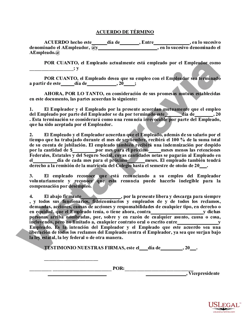 Preview Acuerdo de rescisión de muestra