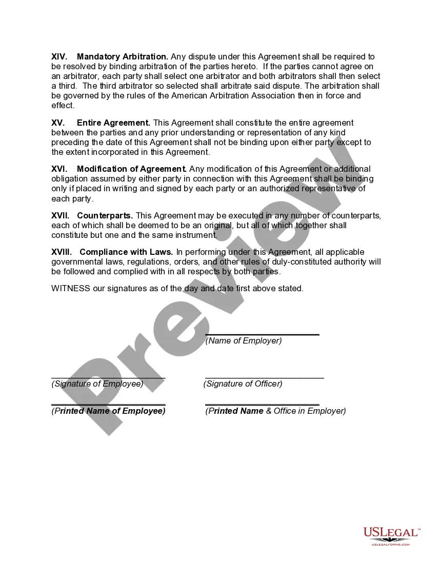 Preview Employment Agreement with Noncompetition and Confidentiality Provisions