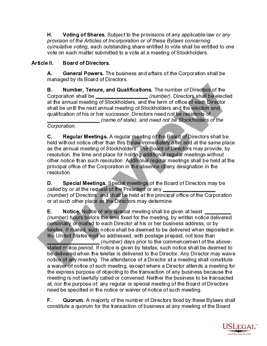 Get General Form of Bylaws for a Business Corporation Preview General Form of Bylaws for a Business Corporation