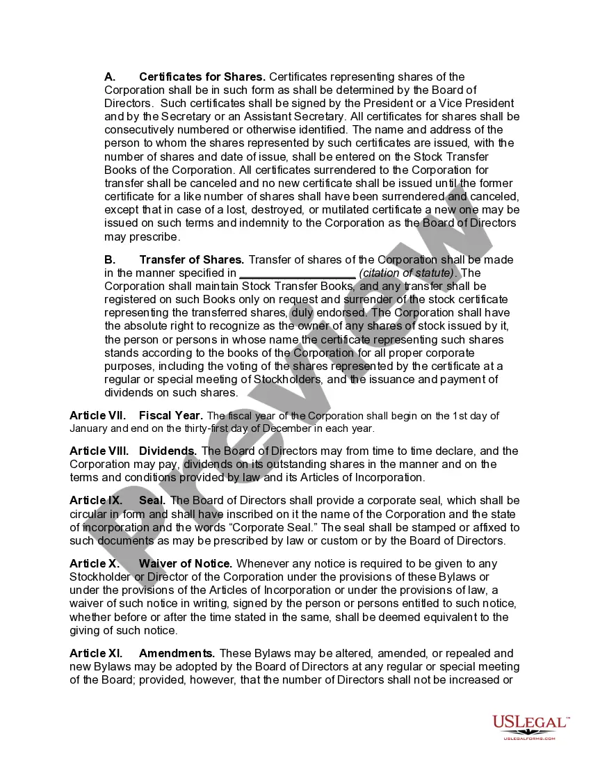 Get General Form of Bylaws for a Business Corporation Preview General Form of Bylaws for a Business Corporation