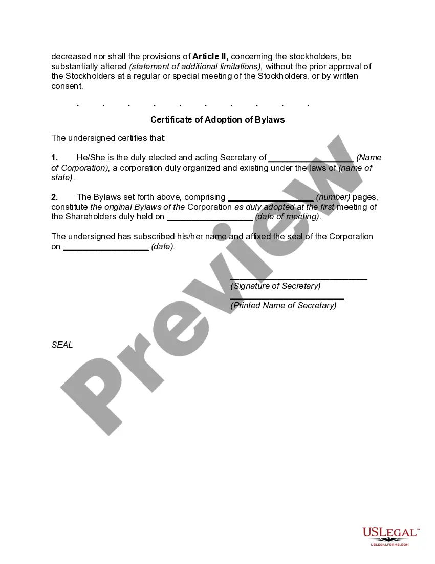 Get General Form of Bylaws for a Business Corporation Preview General Form of Bylaws for a Business Corporation