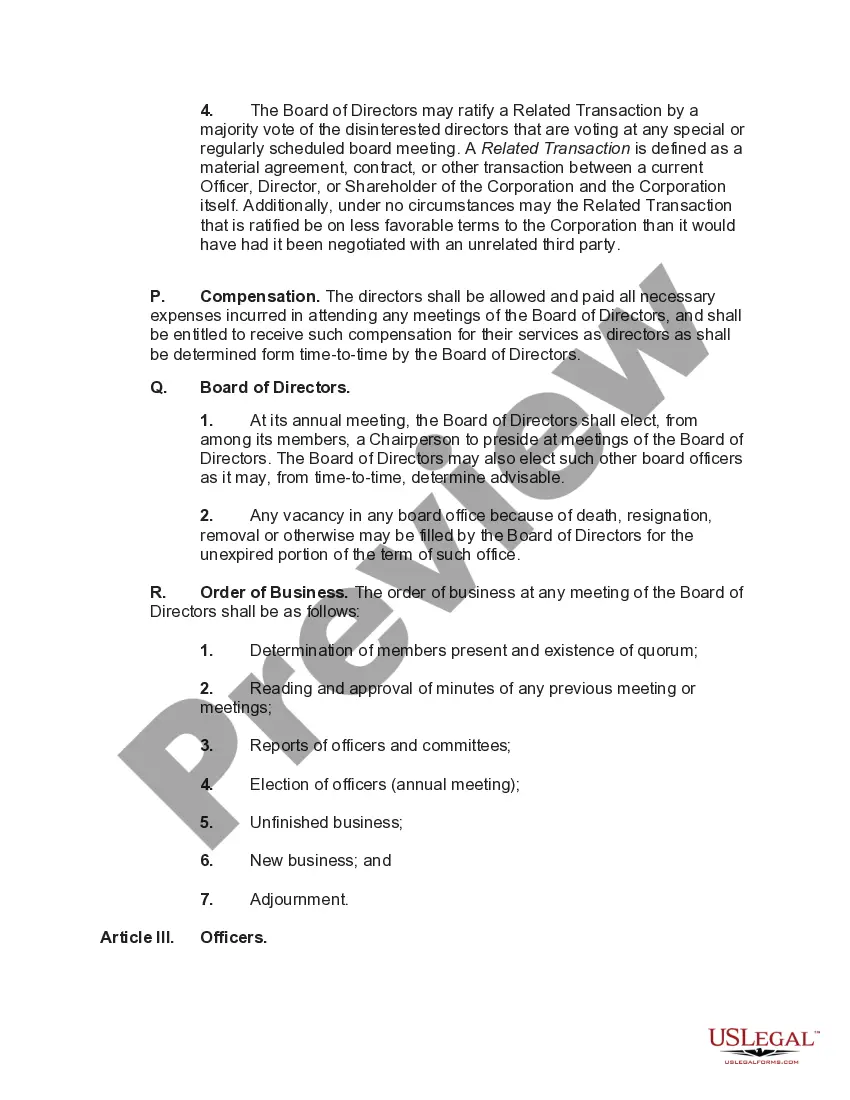 Preview Bylaws of a Business Corporation with Provisions that Board of Directors May Consist of One Person