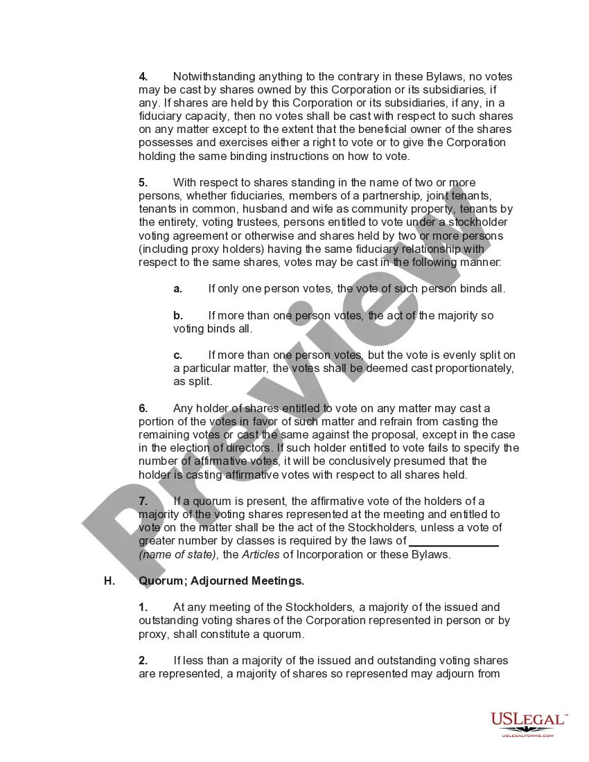 Preview Bylaws of a Business Corporation with Provisions that Board of Directors May Consist of One Person