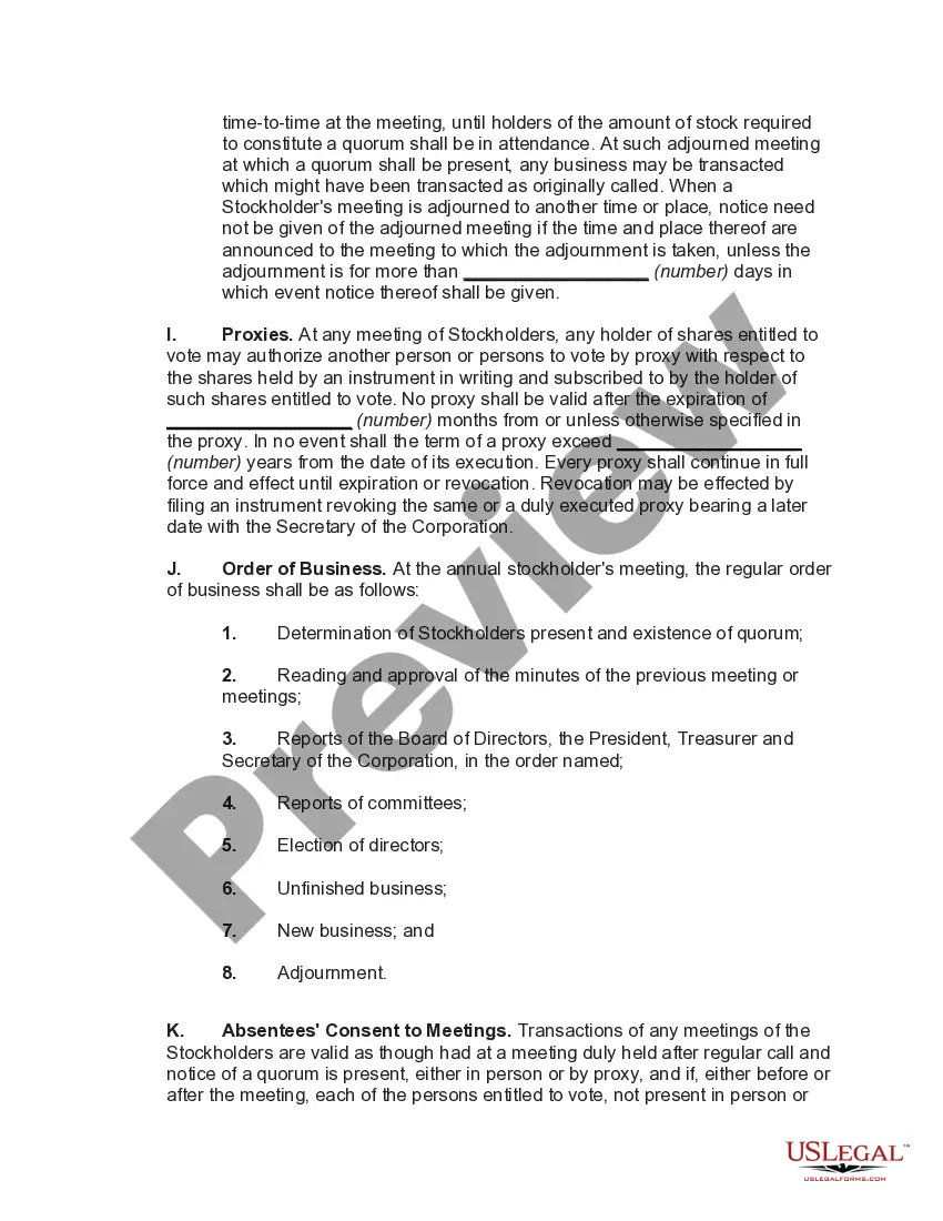 Preview Bylaws of a Business Corporation with Provisions that Board of Directors May Consist of One Person