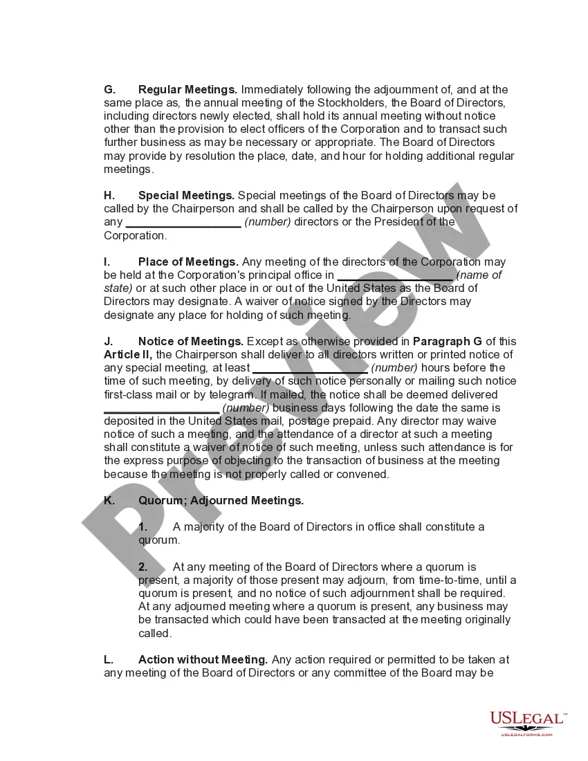 Preview Bylaws of a Business Corporation with Provisions that Board of Directors May Consist of One Person