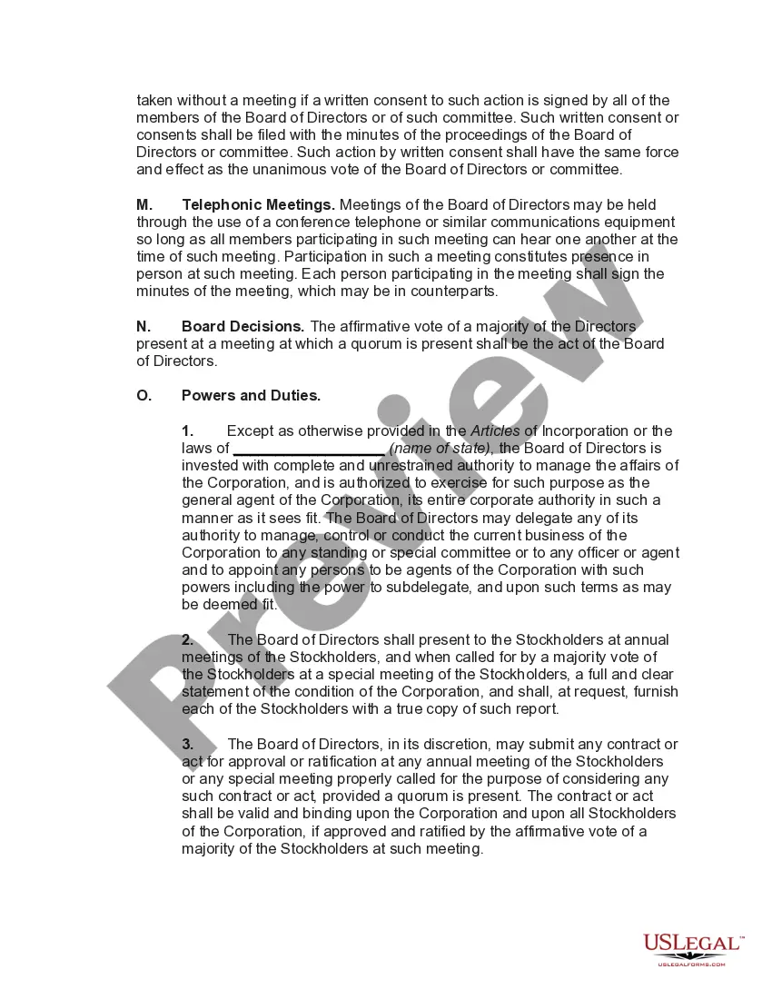 Preview Bylaws of a Business Corporation with Provisions that Board of Directors May Consist of One Person