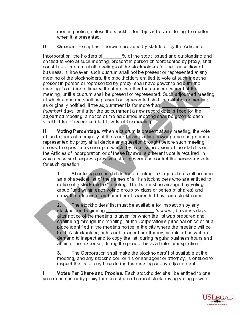 Preview Bylaws of Business Corporation with Restrictions on Issuance of Stock