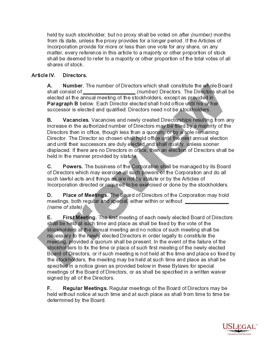 Preview Bylaws of Business Corporation with Restrictions on Issuance of Stock