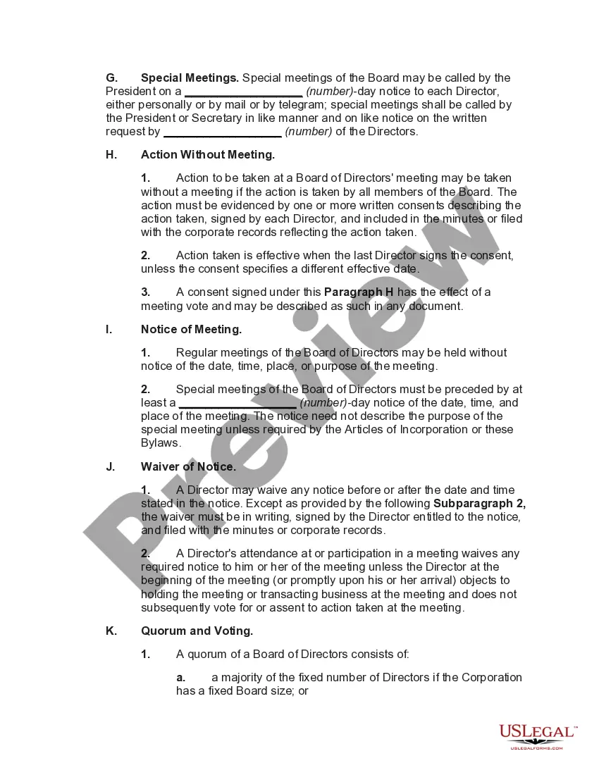 Preview Bylaws of Business Corporation with Restrictions on Issuance of Stock