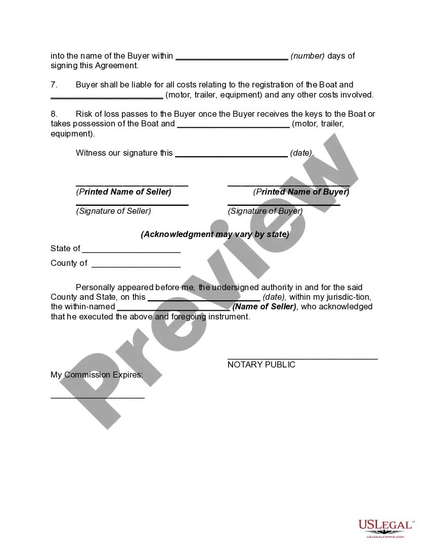 Preview Agreement and Bill of Sale for Boat