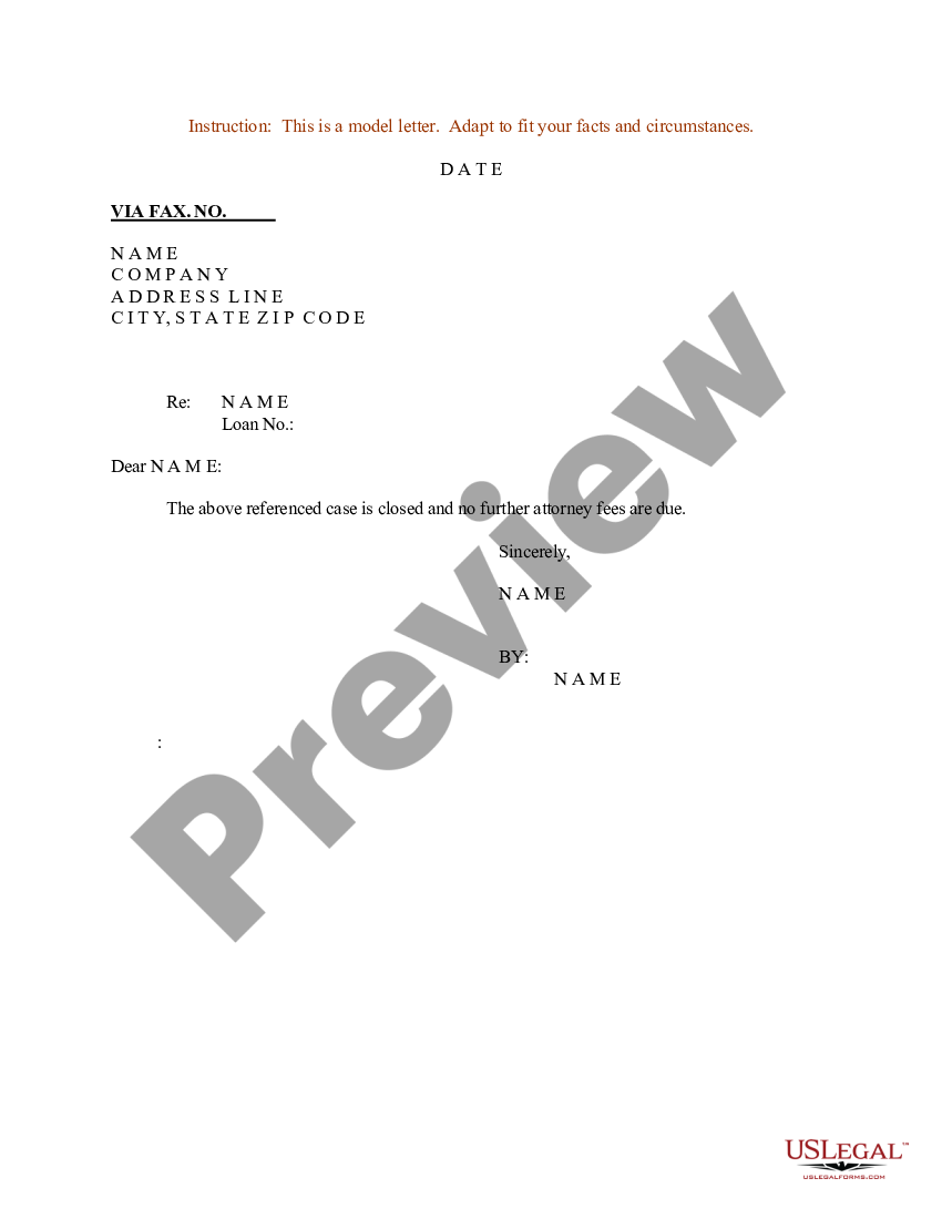 Sample Letter regarding Closing of Case - Regarding Closing | US Legal