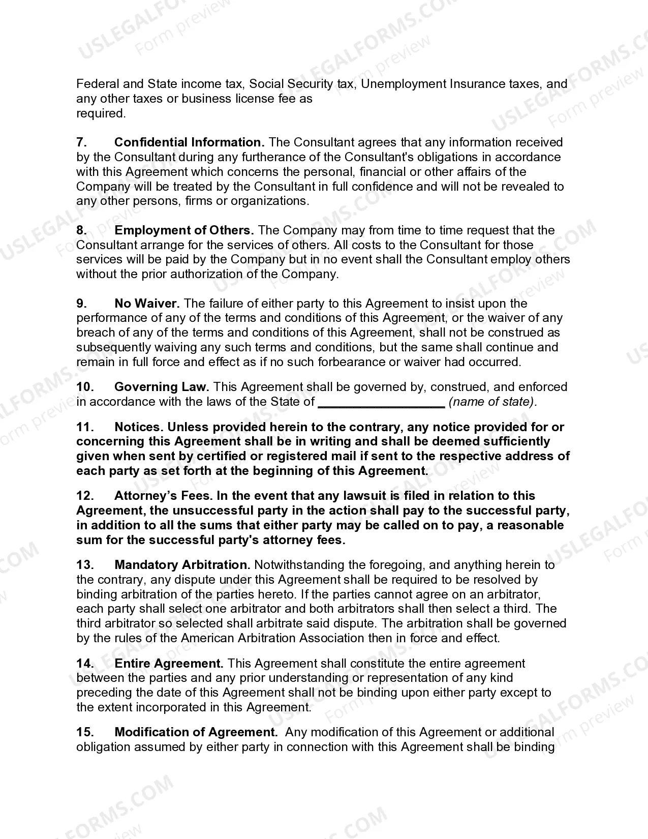 Preview Business Consultant Agreement